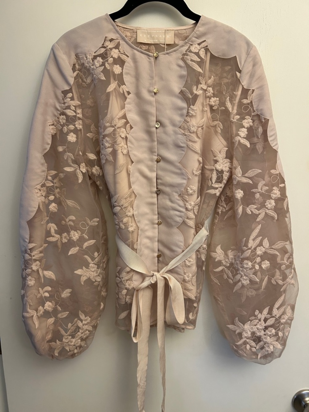 KEEPSAKE the Label Blush Pink Embroidered Sheer Peasant Blouse